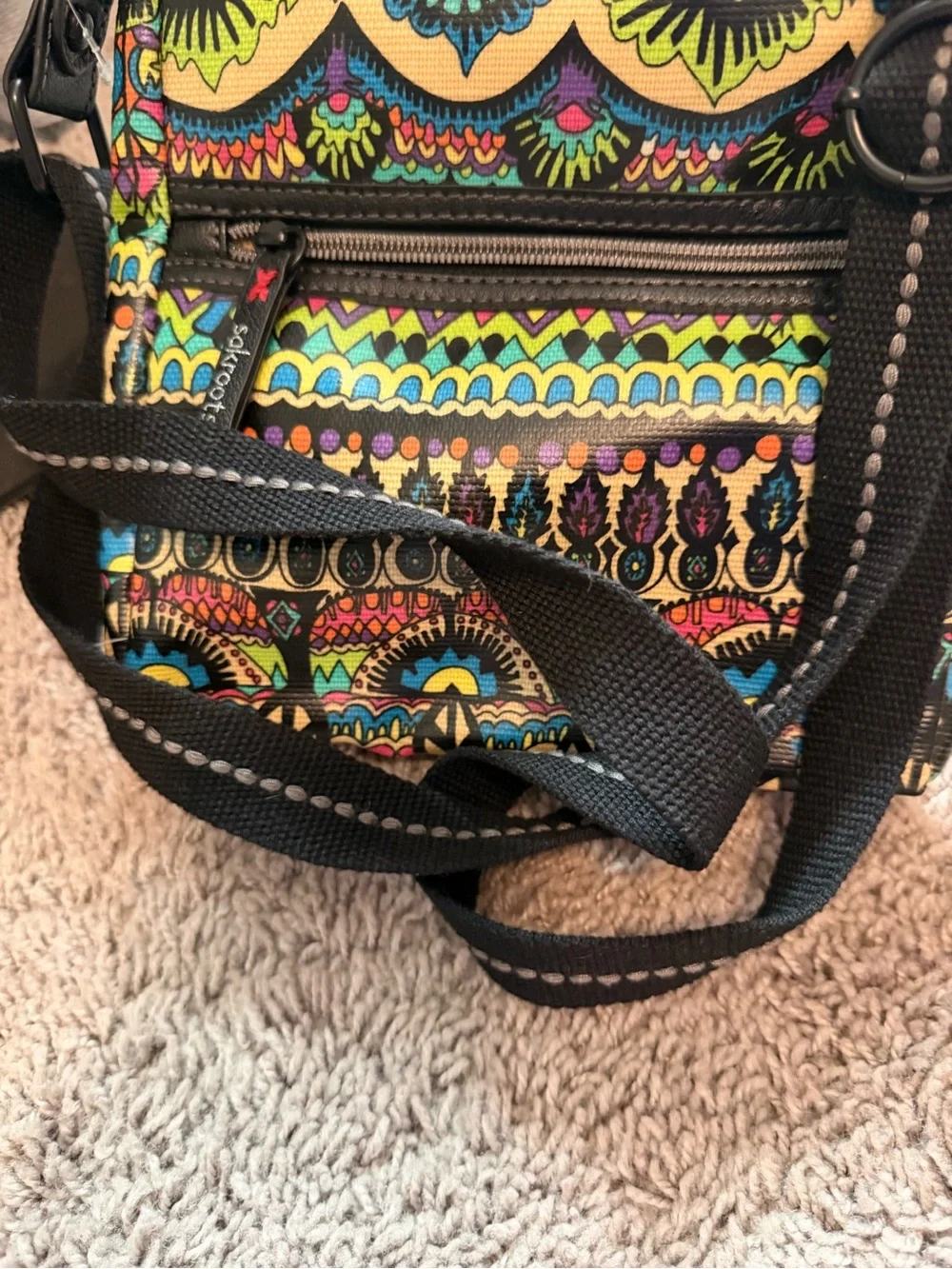 Sakroots Artist Circle Crossbody • Multicolor Boho Print • Coated Canvas • Like